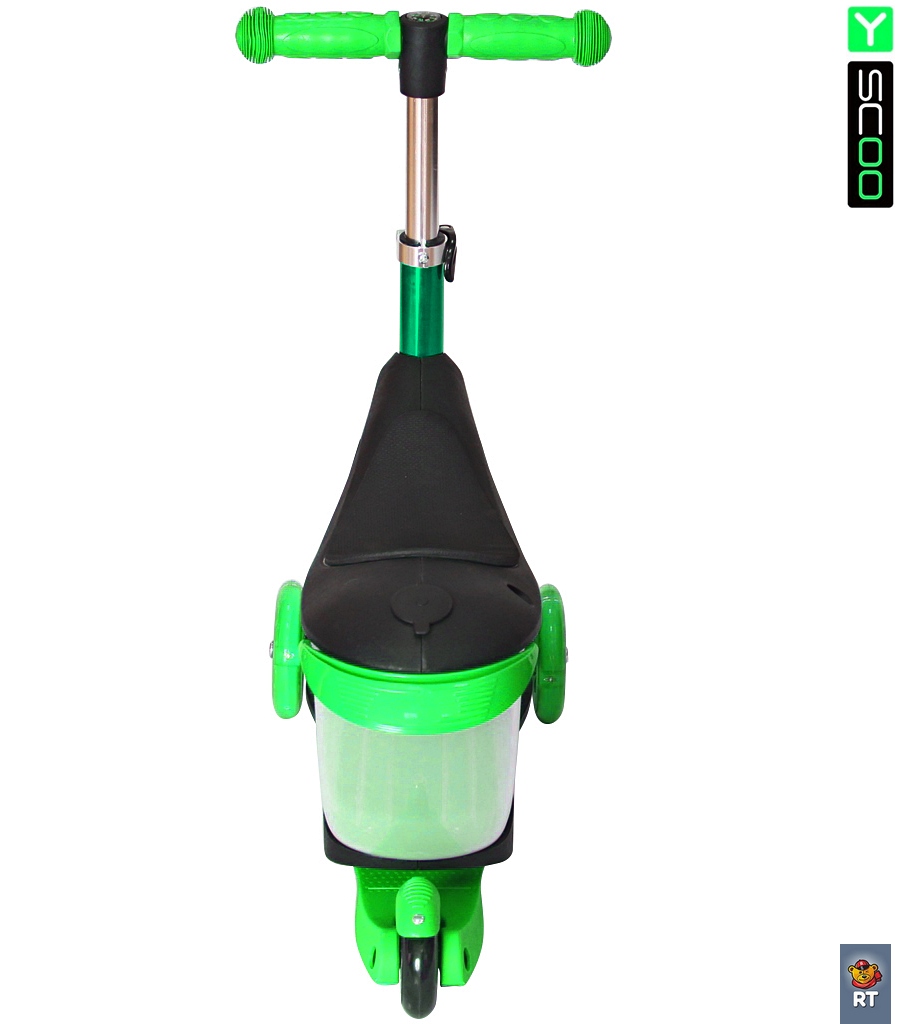 Каталка-самокат 3 в 1 Y-Scoo Mini Jump&Go, зеленый, со светящимися колесами  